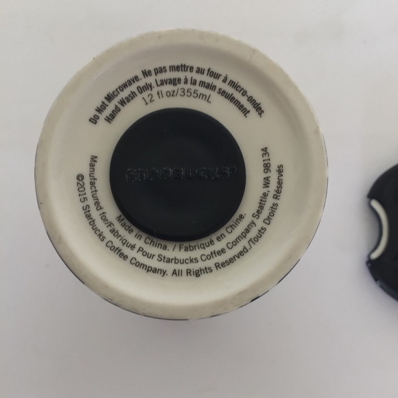 STARBUCKS 2015 HOUNDSTOOTH TUMBLER NAVY AND GOLD CERAMIC COFFEE 12 FL OZ TUMBLER - Picture 6 of 10